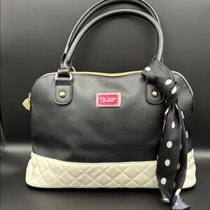 Betsey Johnson Textured Dome Black and Cream Crossbody Satchel with Scarf